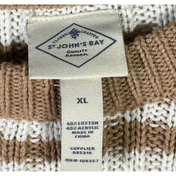 St. Johns Bay Womens XL Striped Knit Sweater Brown & Cream Ribbed Pullover - Picture 5 of 5